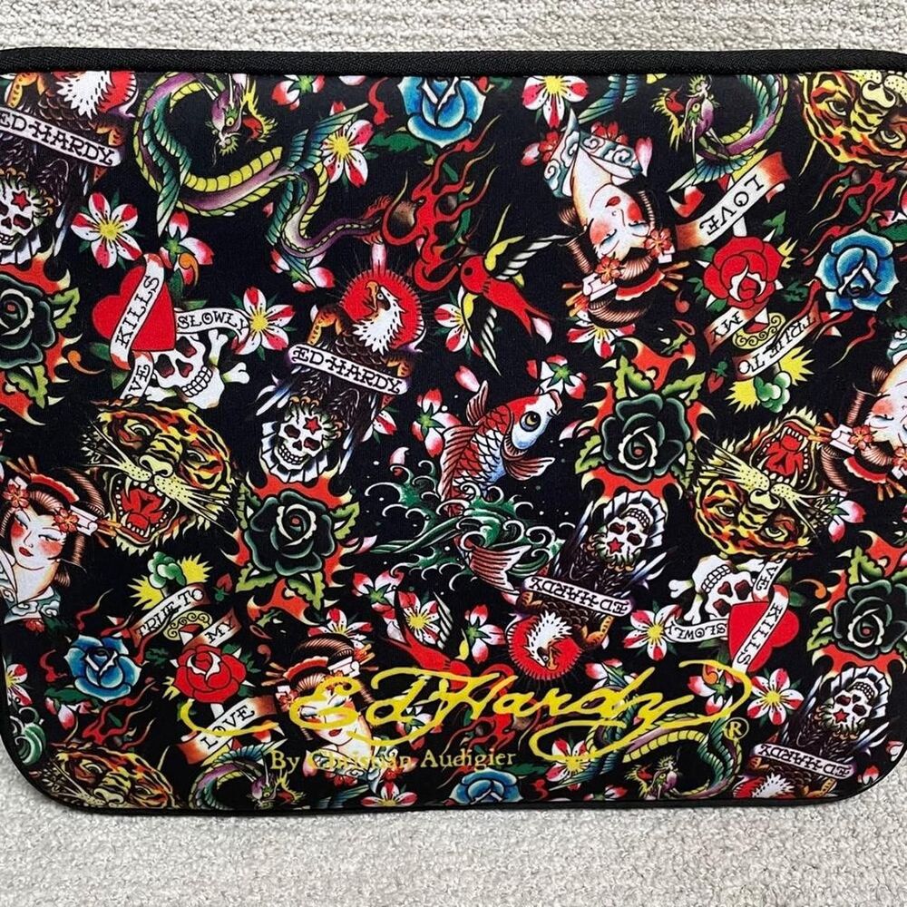 Dead Stock Vintage Ed Hardy by Christian Audigier Tattoo Print Laptop Sleeve Bag